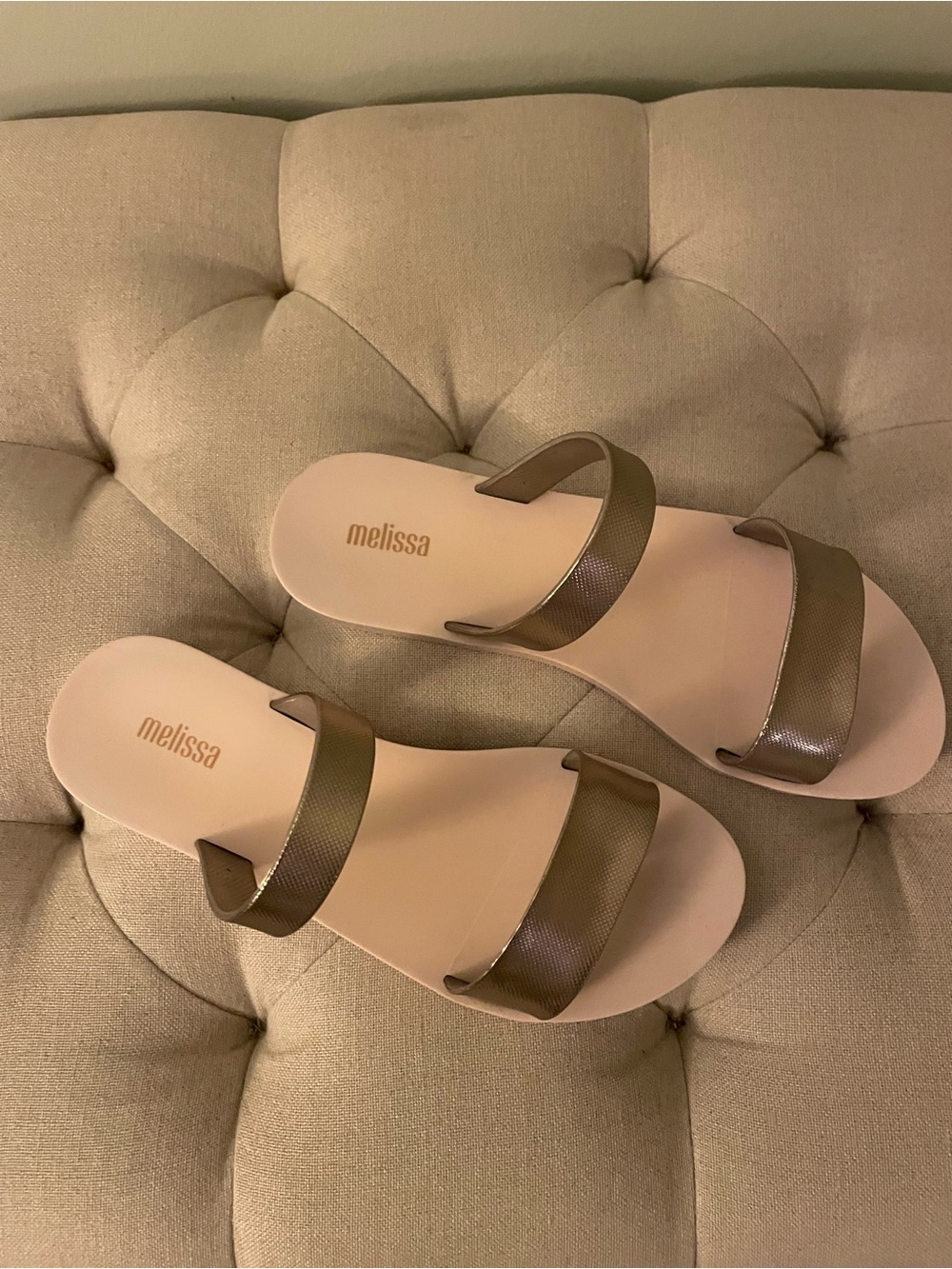 Melissa Metallic Gold Double-Strap Slide Sandals - Picture 6 of 8
